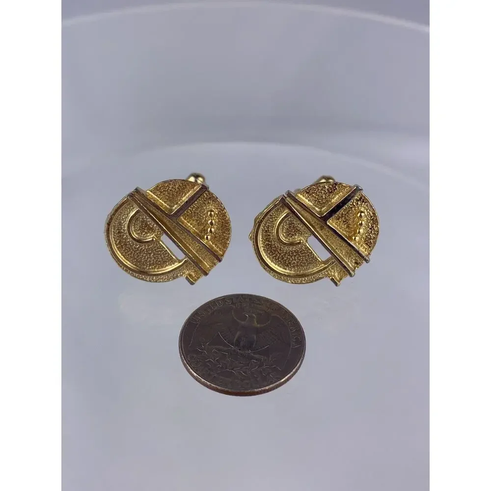 Modernist 80’s Style Gold Tone Cufflinks Abstract Large Statement Vintage